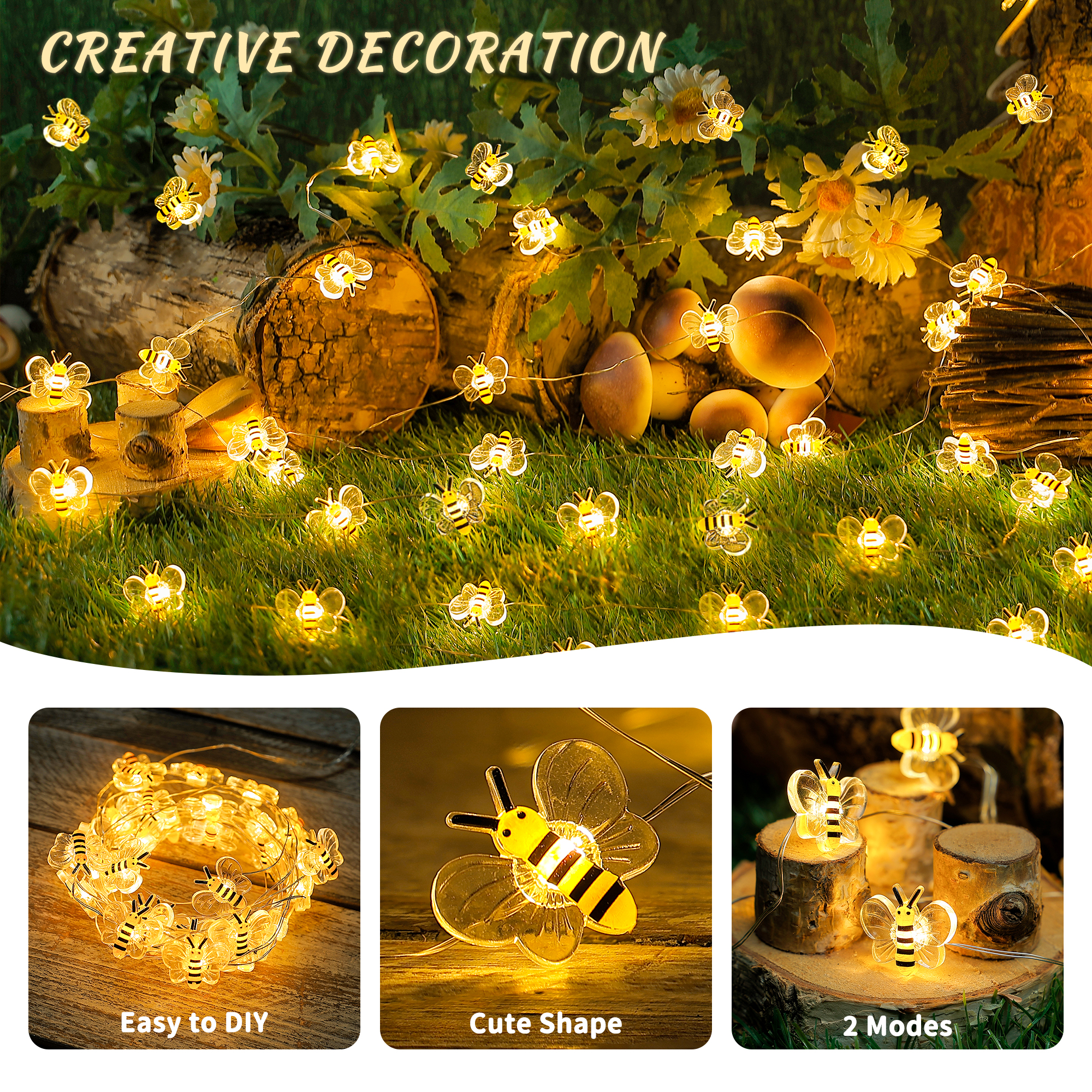 30 luces LED lindas de cadena de hadas de abeja