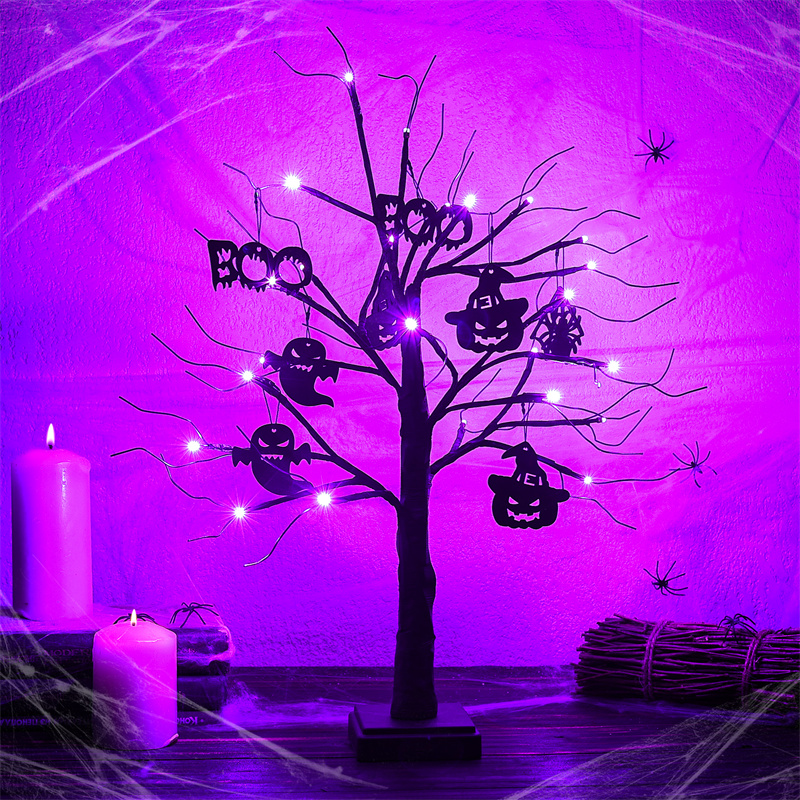 Luz de árbol de mesa de Halloween de 24 LED de 2 pies