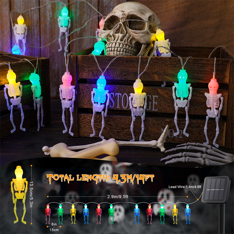 Luces de Halloween de esqueletos de 20 LED de 10 pies