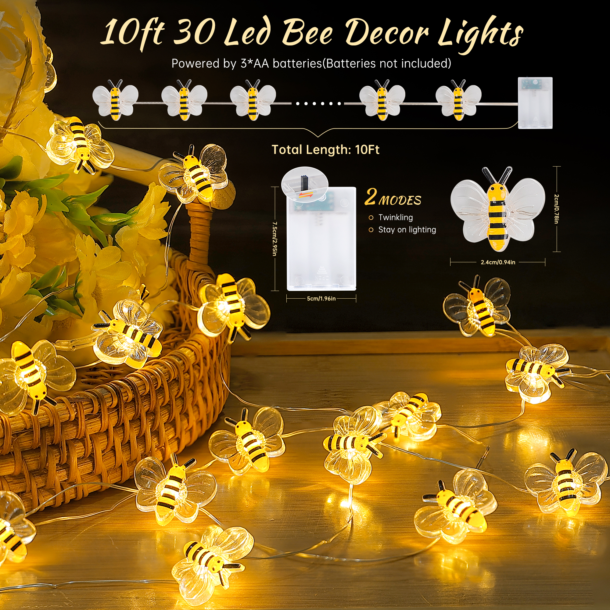 30 luces LED lindas de cadena de hadas de abeja