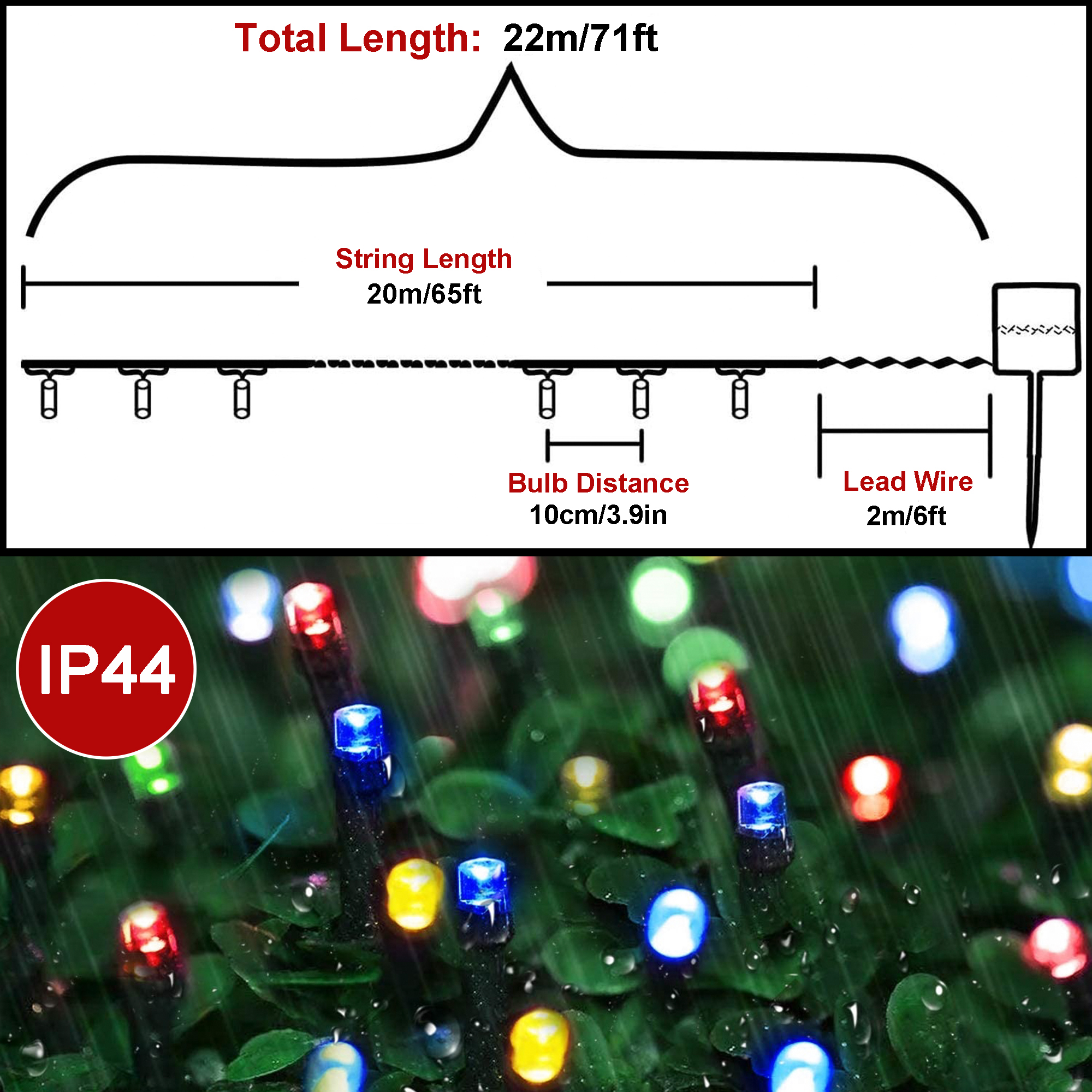 Guirnalda de luces solares navideñas con 200 LED