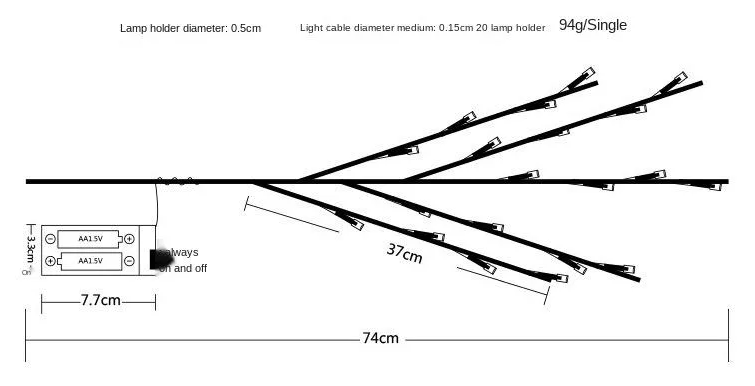 Luz de árbol de rama LED