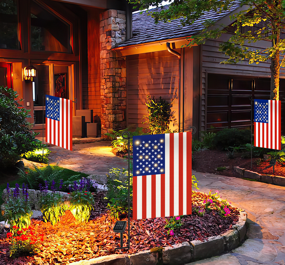 Bandera de jardín americano con panel solar