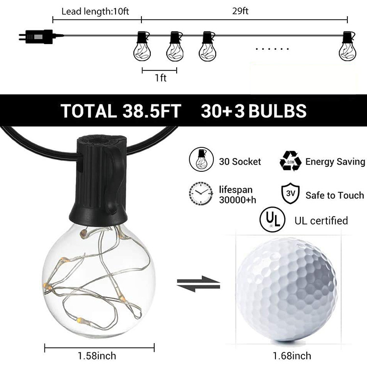 Bombillas de alambre de cobre 30 luces LED para patio