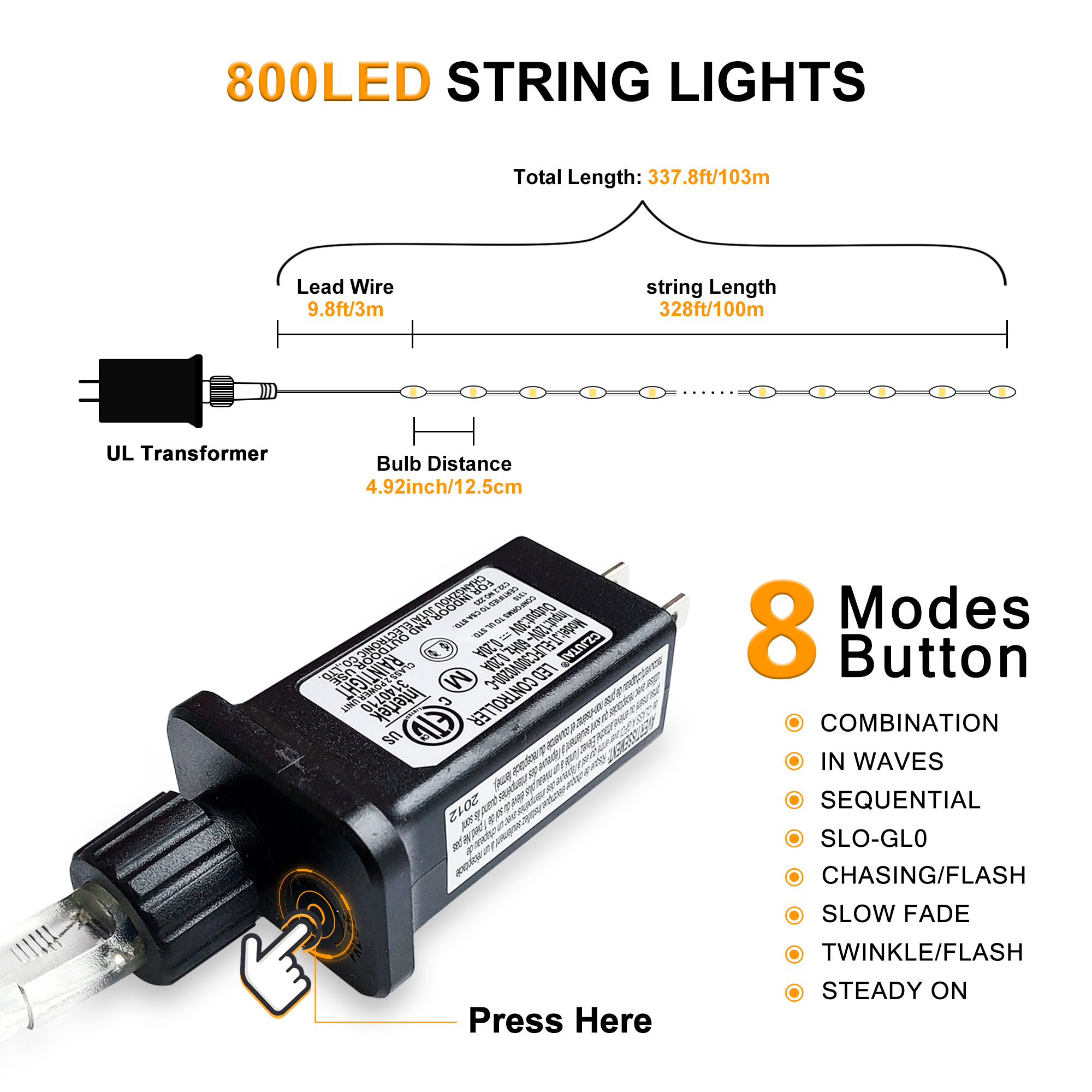 Luces de hadas de alambre de cobre 800LED