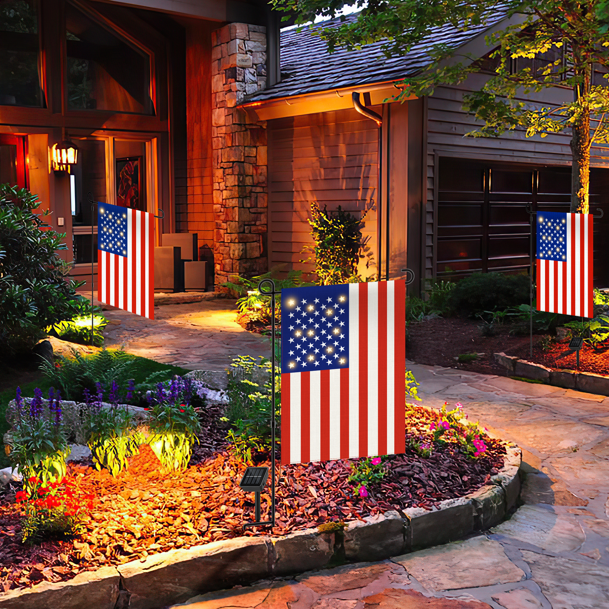 Bandera de jardín americano con panel solar