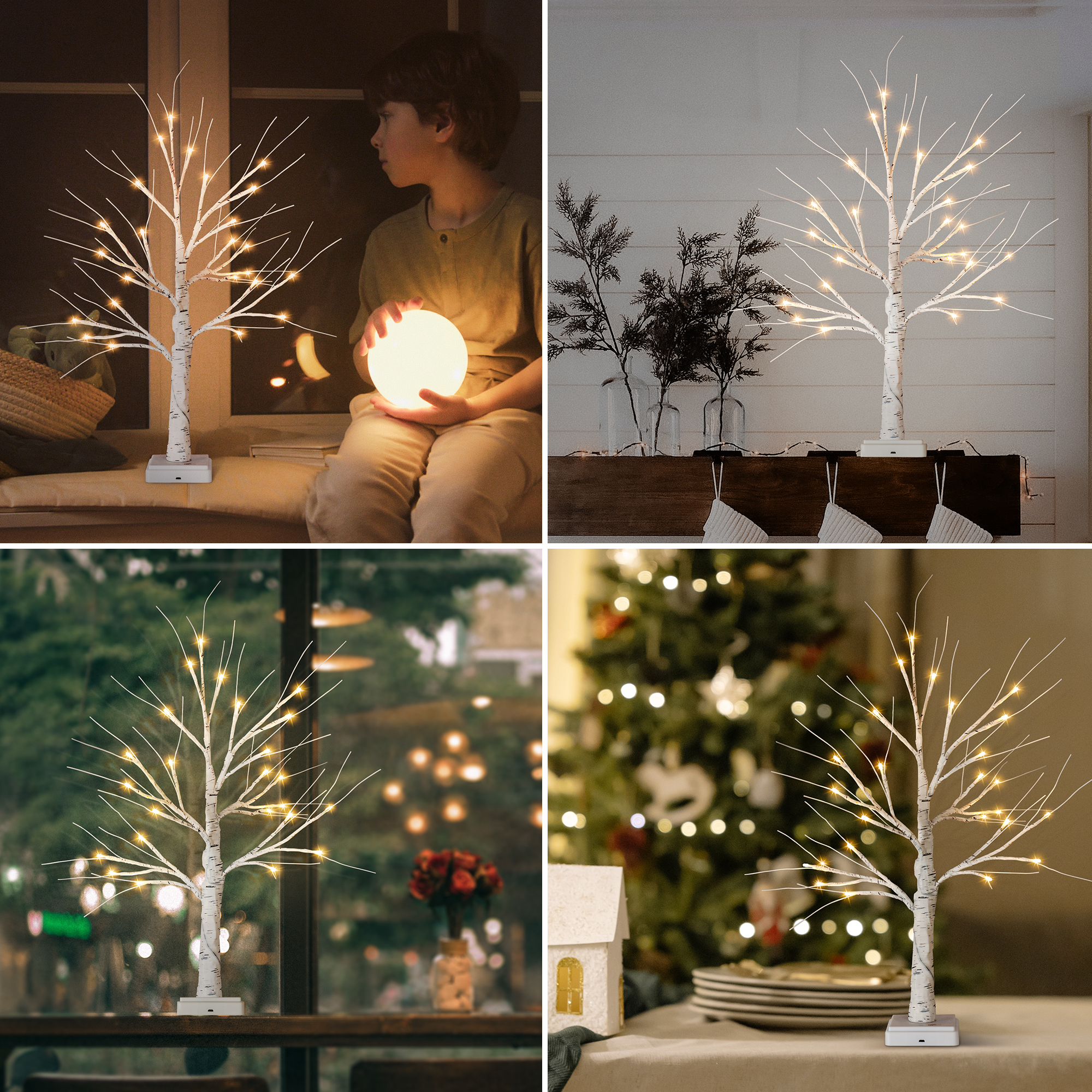 Luz de árbol de abedul de 48 LED de 2 pies con temporizador