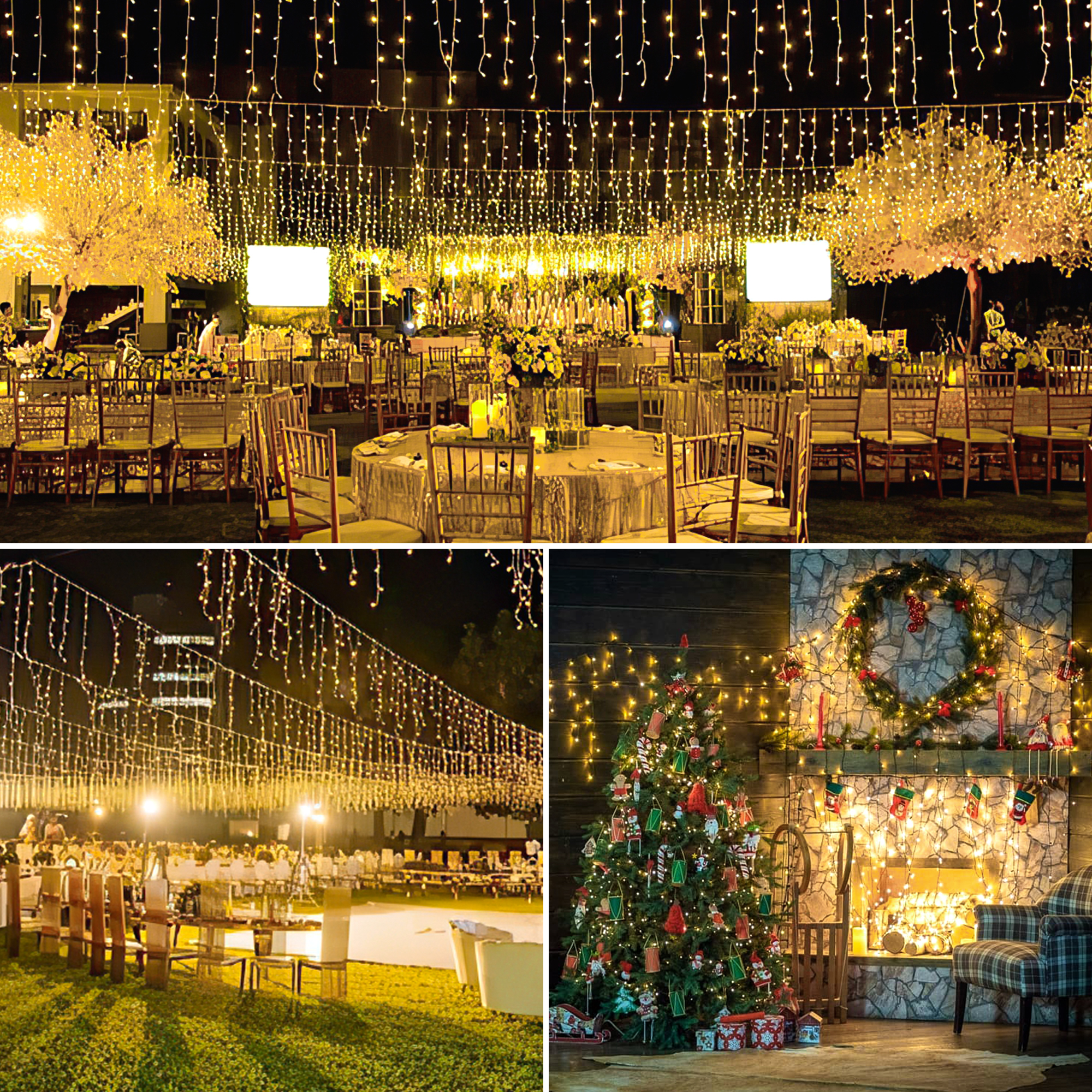 Decoración de aleros de la casa con luces de carámbano navideño