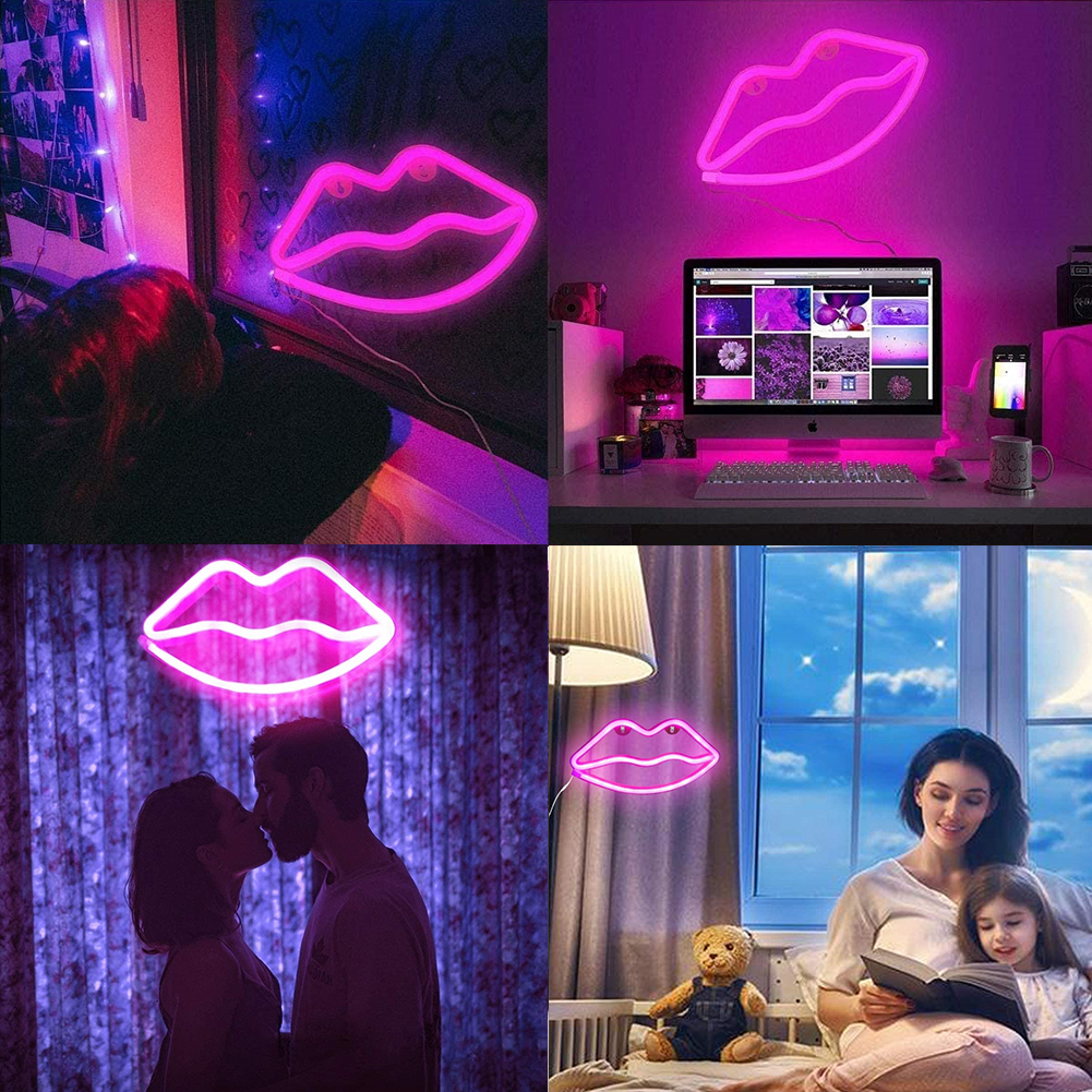 Letreros de luz de neón de labios rosados ​​LED