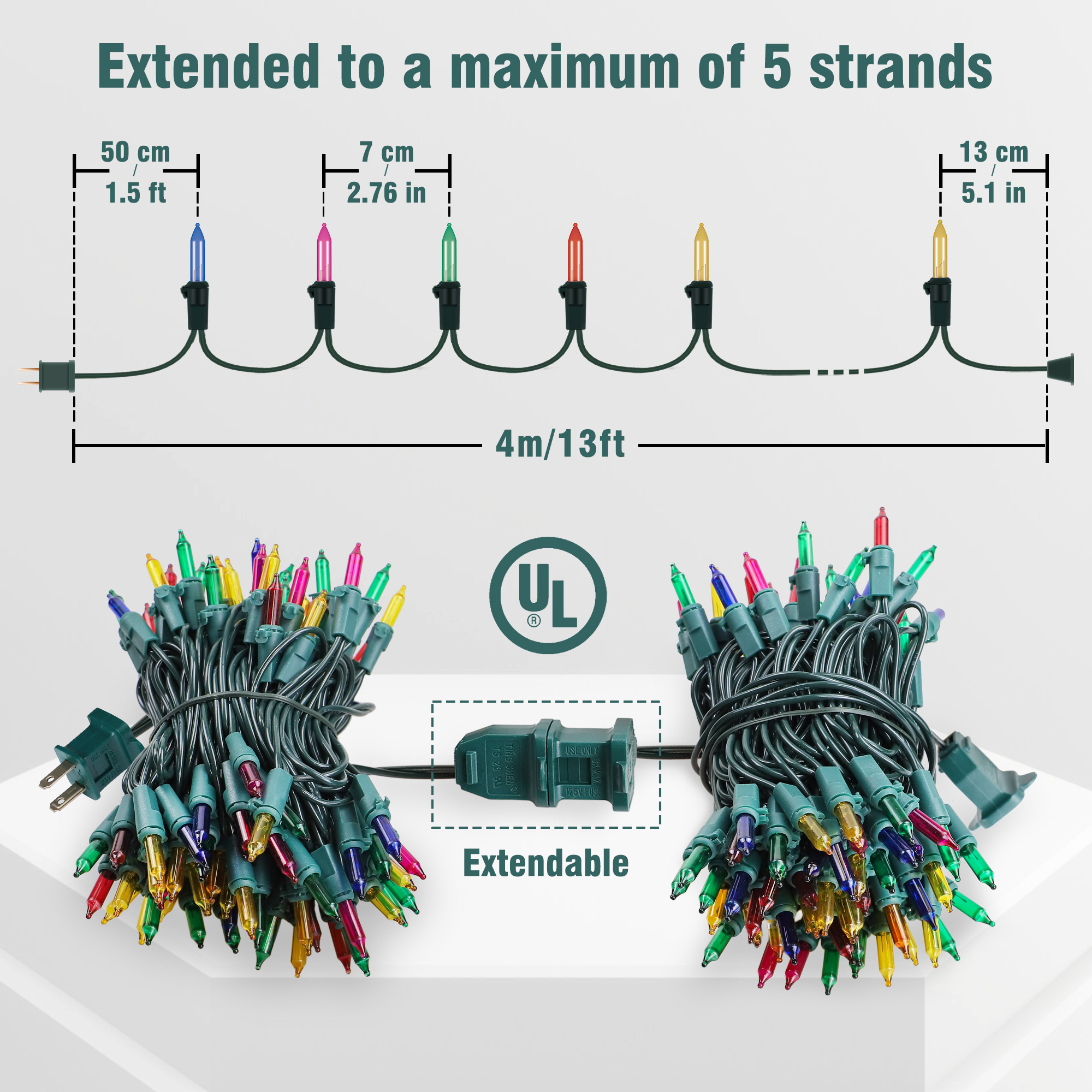 Cadena de luces navideñas con certificación UL de 120 V