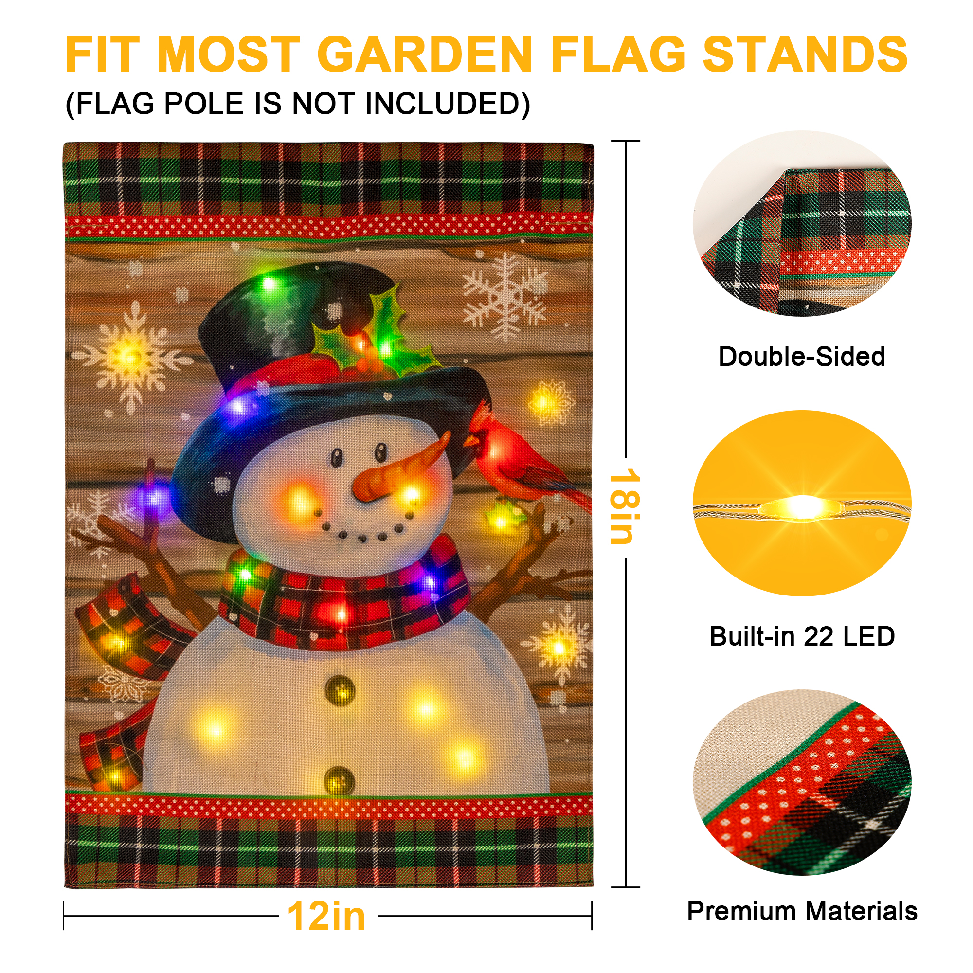 Bandera LED navideña para jardín con muñeco de nieve