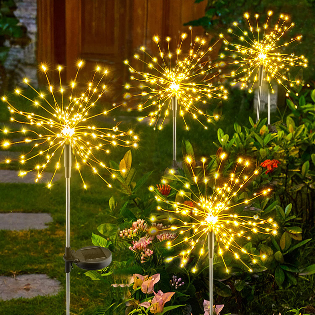 Imagen de escena de luz de fuegos artificiales solares LED para exteriores