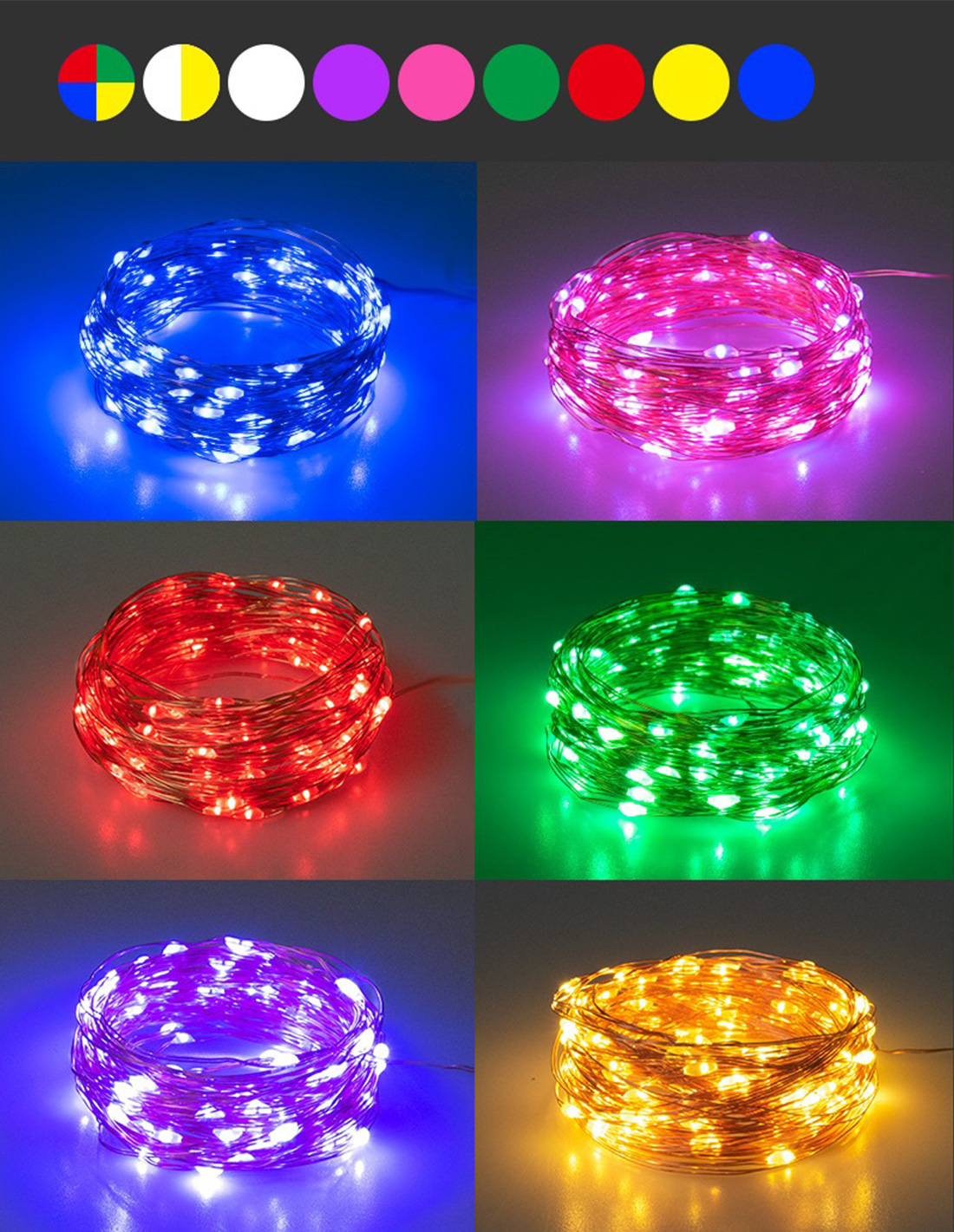 Imagen en color de mini luces LED de hadas que funcionan con pilas