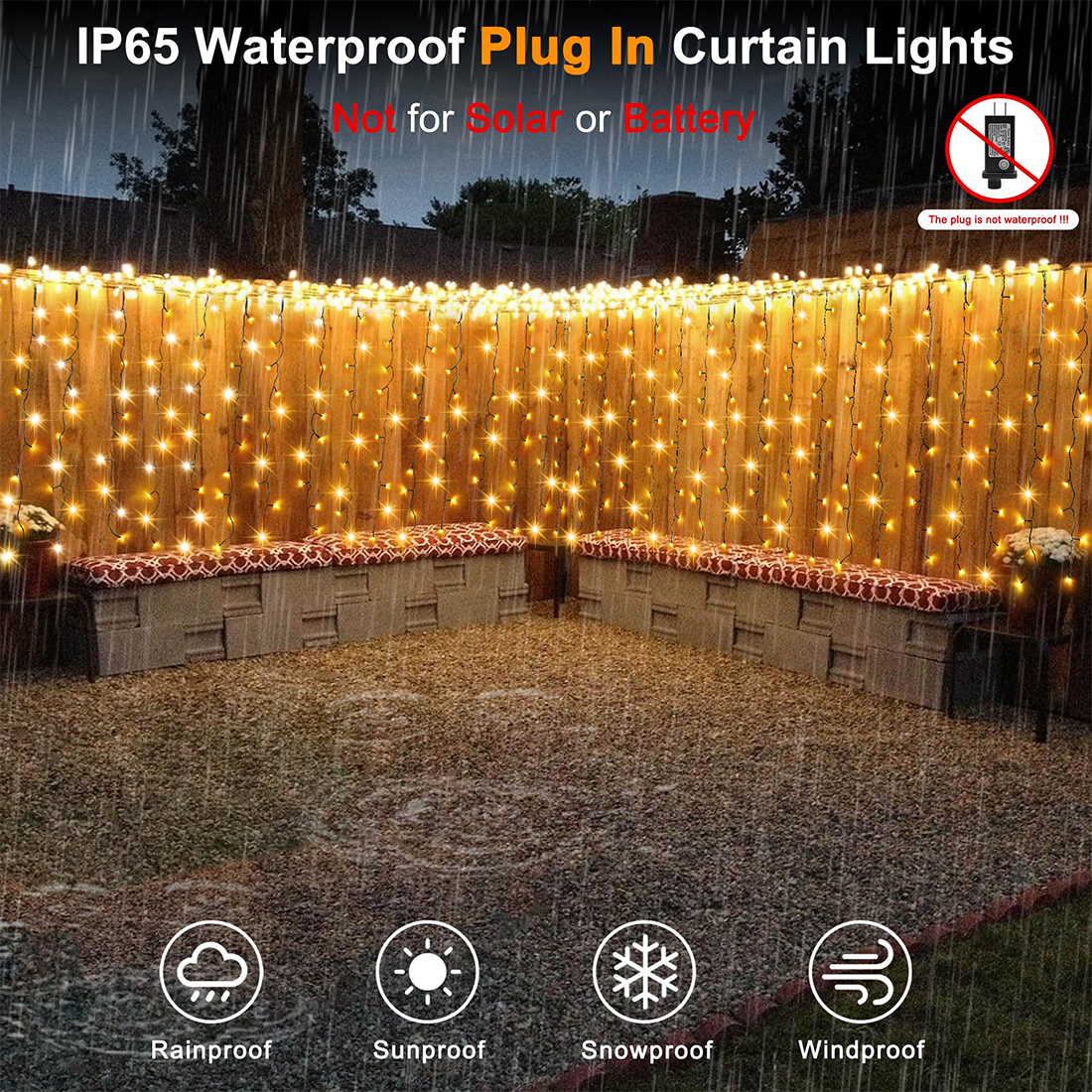 Imagen impermeable IP65 de las luces de cadena de hadas del tapiz