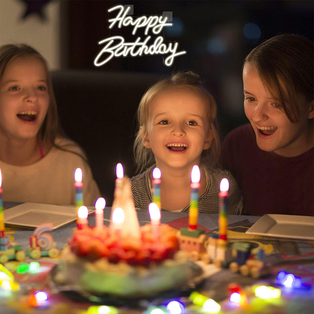 Letrero de neón para decoración de feliz cumpleaños