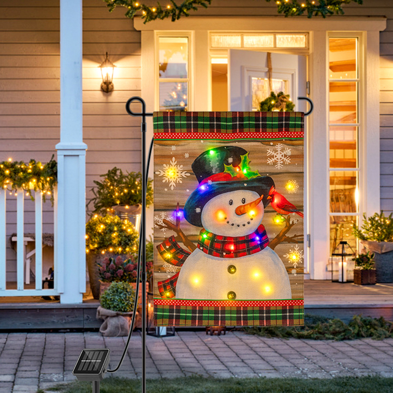 Bandera LED navideña para jardín con muñeco de nieve