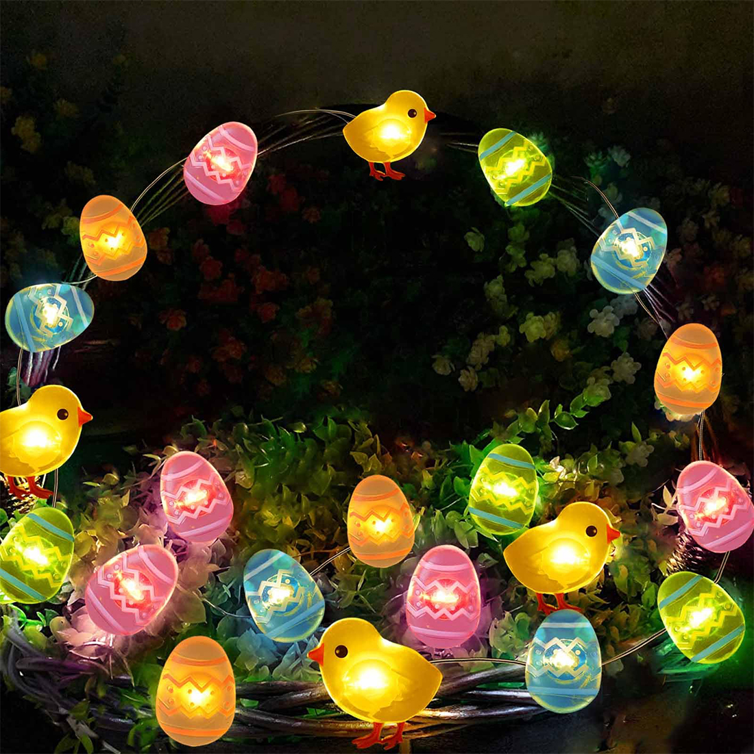 Luces LED de cadena de Pascua con forma de huevo