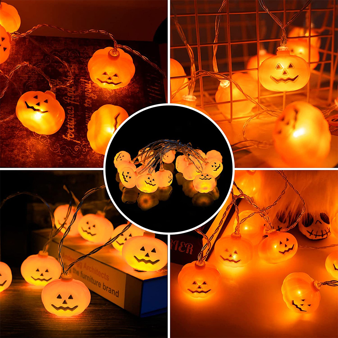 Imagen de escena de luces de cadena de linterna de calabaza de decoración de Halloween