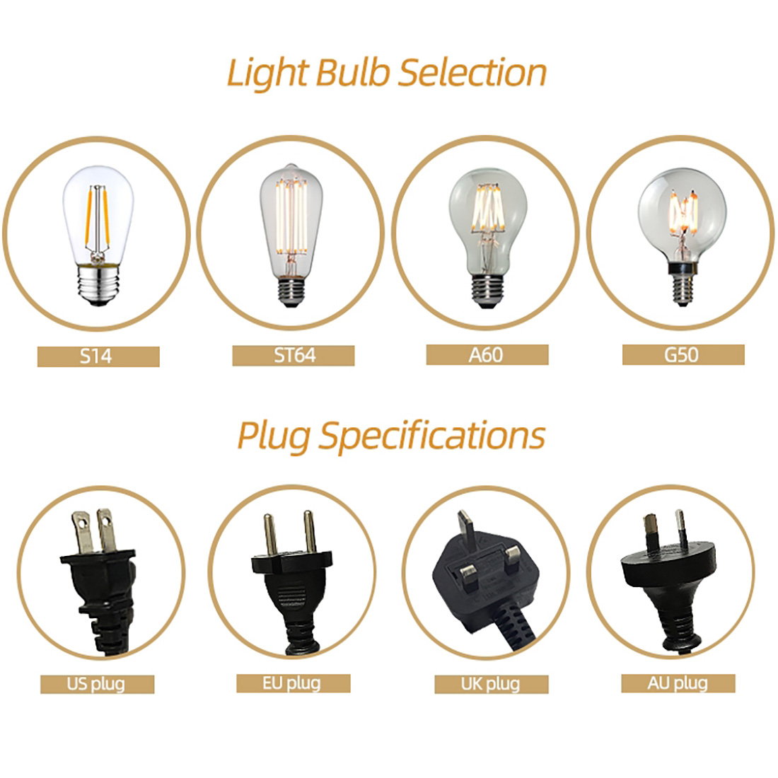 Imagen de selección de Blub de luces de cadena para exteriores resistentes a la intemperie de grado comercial