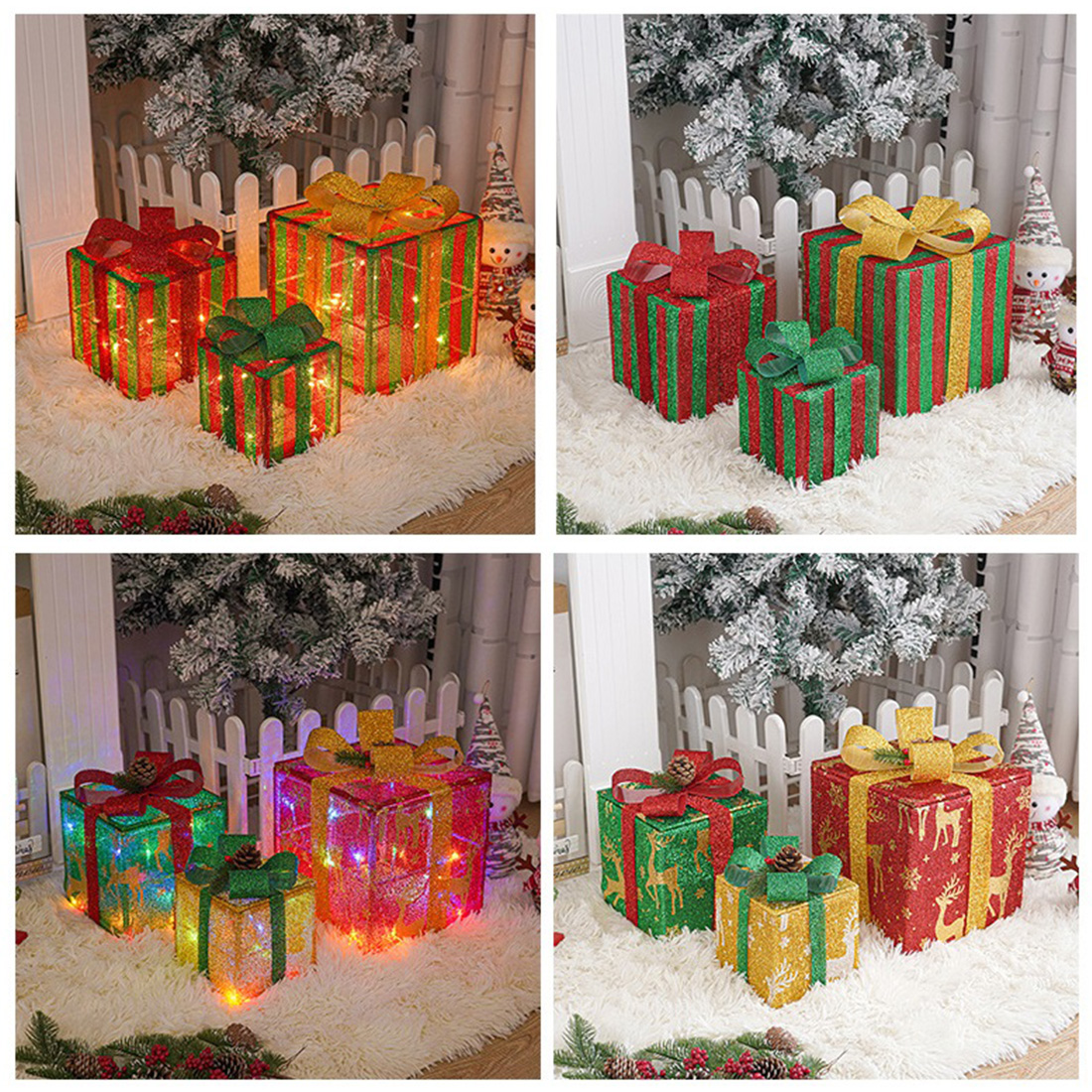 Paquete de 3 decoraciones navideñas, cajas de regalo, imagen de escena