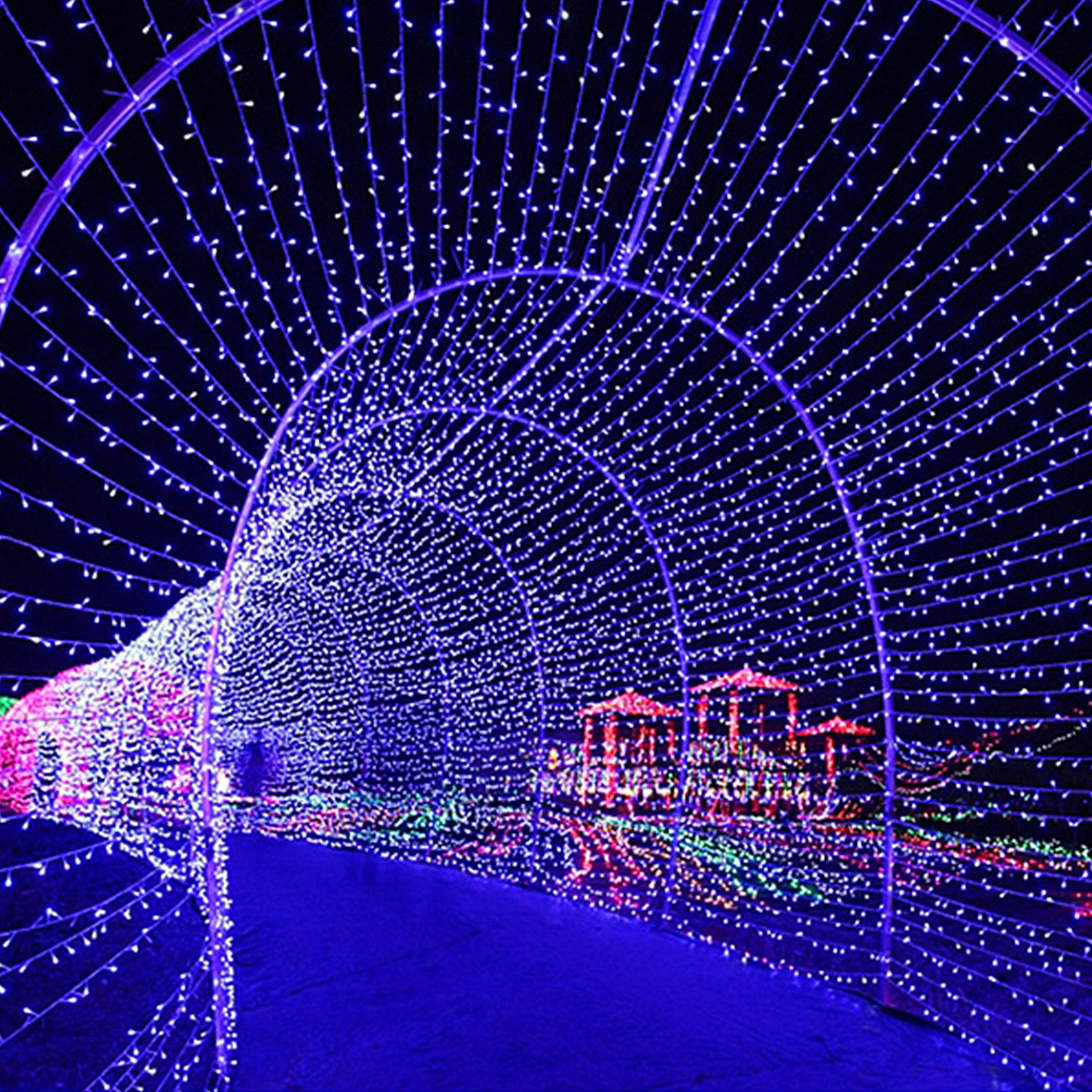 Imagen de escena de luces de arco en forma de corazón de Navidad al aire libre