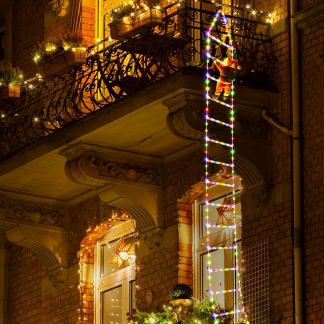 Luces LED de escalera con Papá Noel trepador