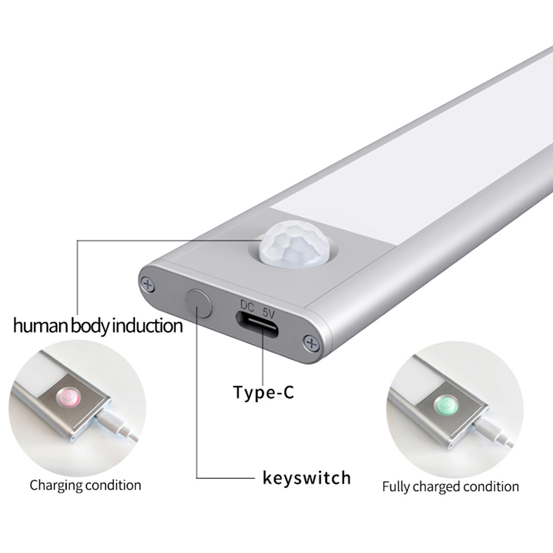 Luz de armario que se pega en cualquier lugar para el pasillo, dormitorio, botón, imagen de visualización detallada