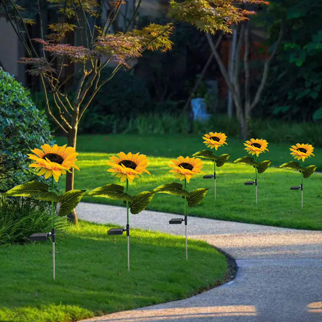 Imagen de escena de luz de estaca LED de girasoles solares