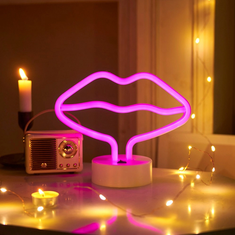 Letreros de luz de neón de labios rosados ​​LED