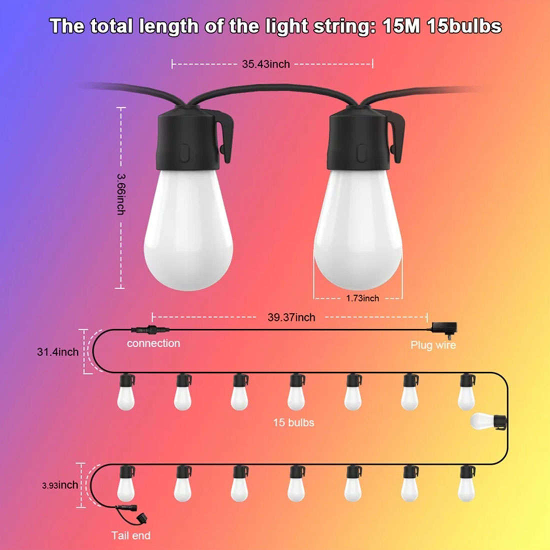 Pantalla de tamaño inteligente con cadena de luces LED en color S14Smart