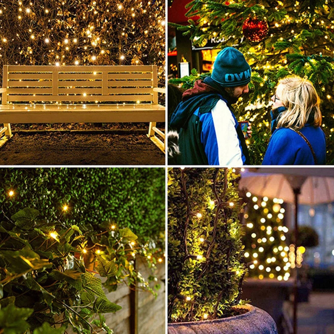 Imagen de escena de luces de cadena centelleantes de decoración de boda