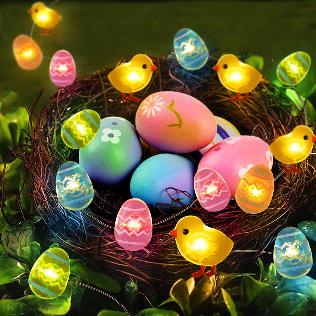 Luces LED de cadena de Pascua con forma de huevo