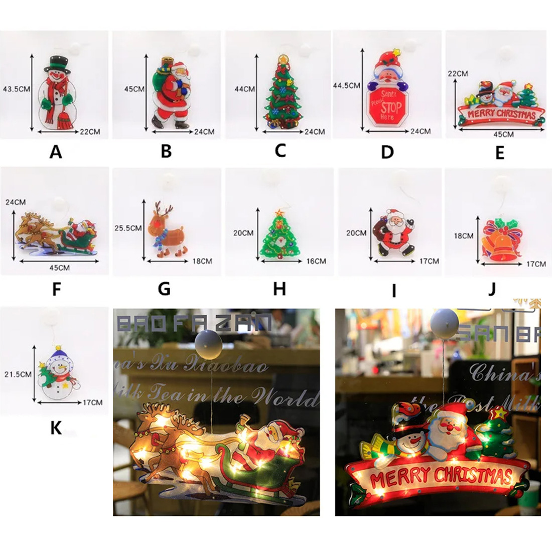 Decoraciones navideñas de Papá Noel, lámpara con ventosa, forma, tamaño, muestra la imagen