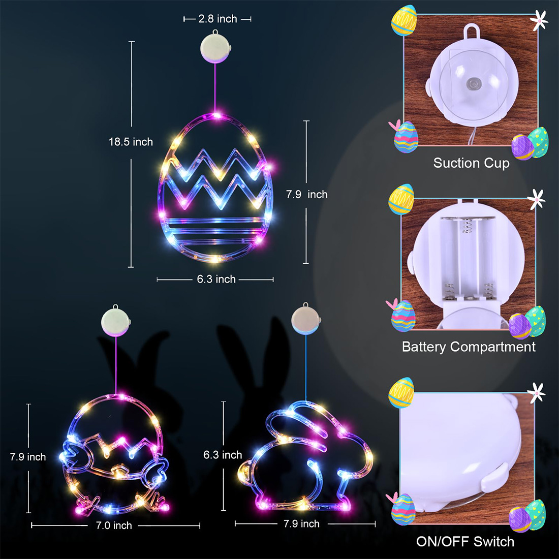 Luces LED multicolores para ventanas colgantes de Pascua