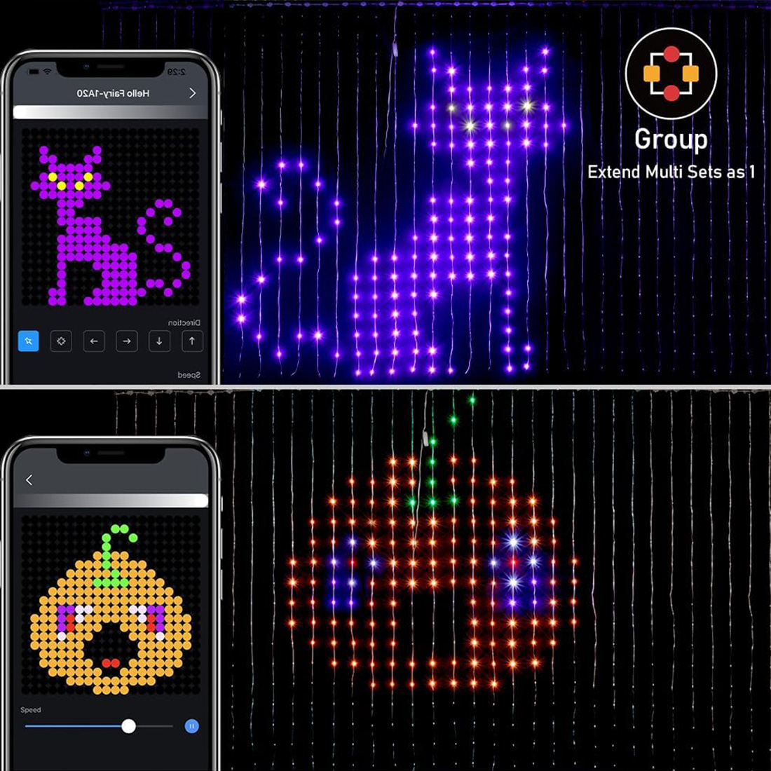 Las luces de cortina de la aplicación Bluetooth inteligente muestran la imagen