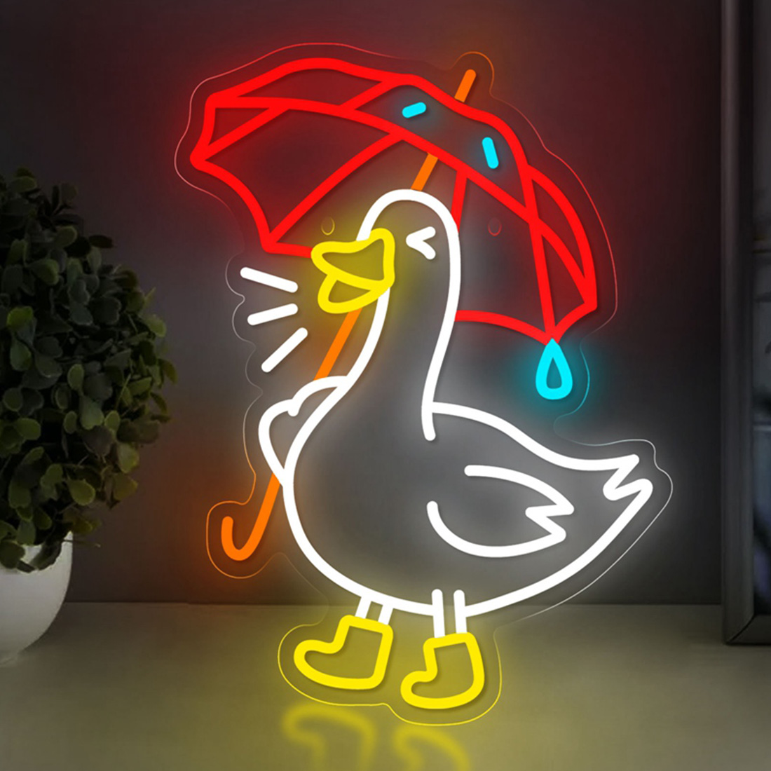 Lindo paraguas pato LED neón iluminado imagen