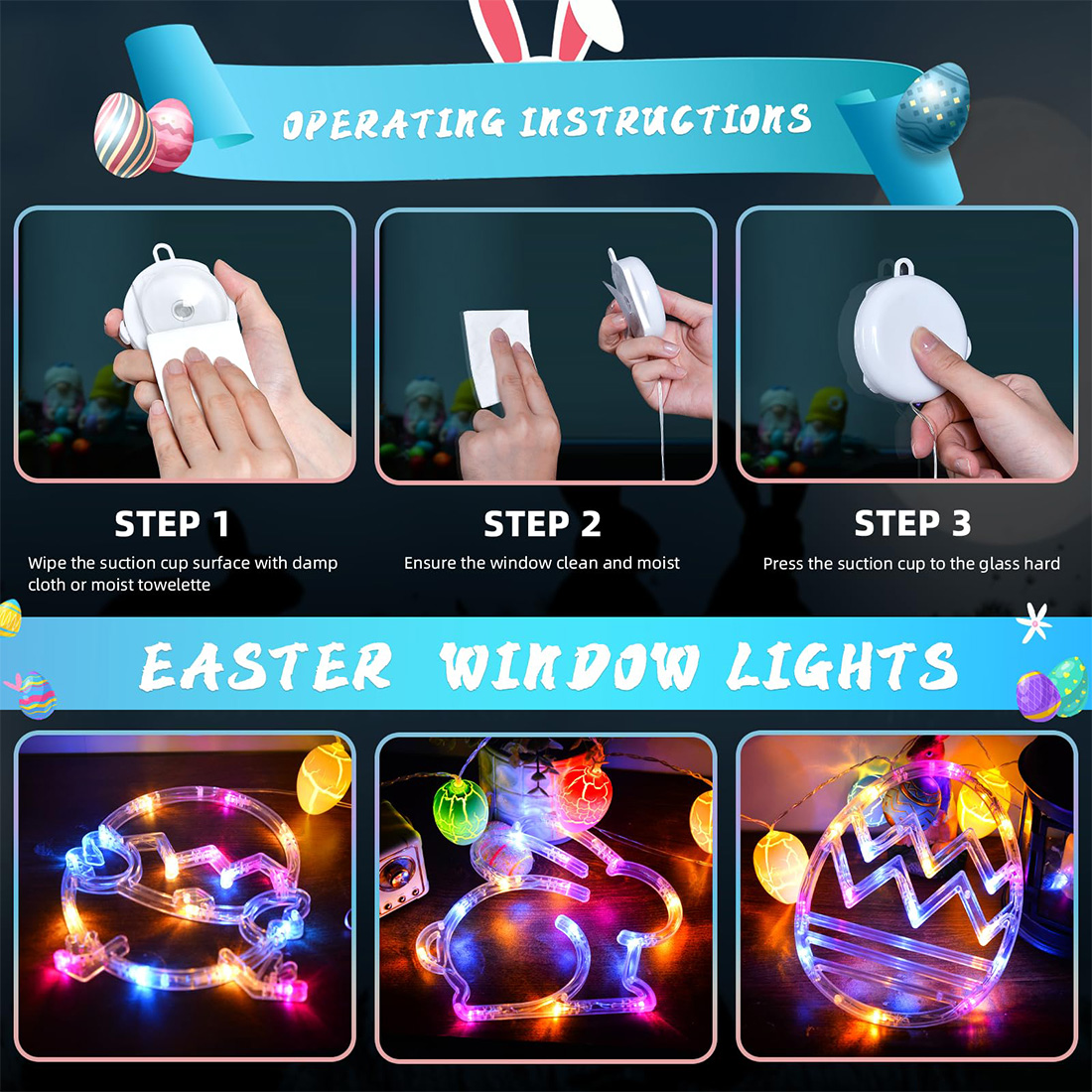 Luces LED multicolores para ventanas colgantes de Pascua